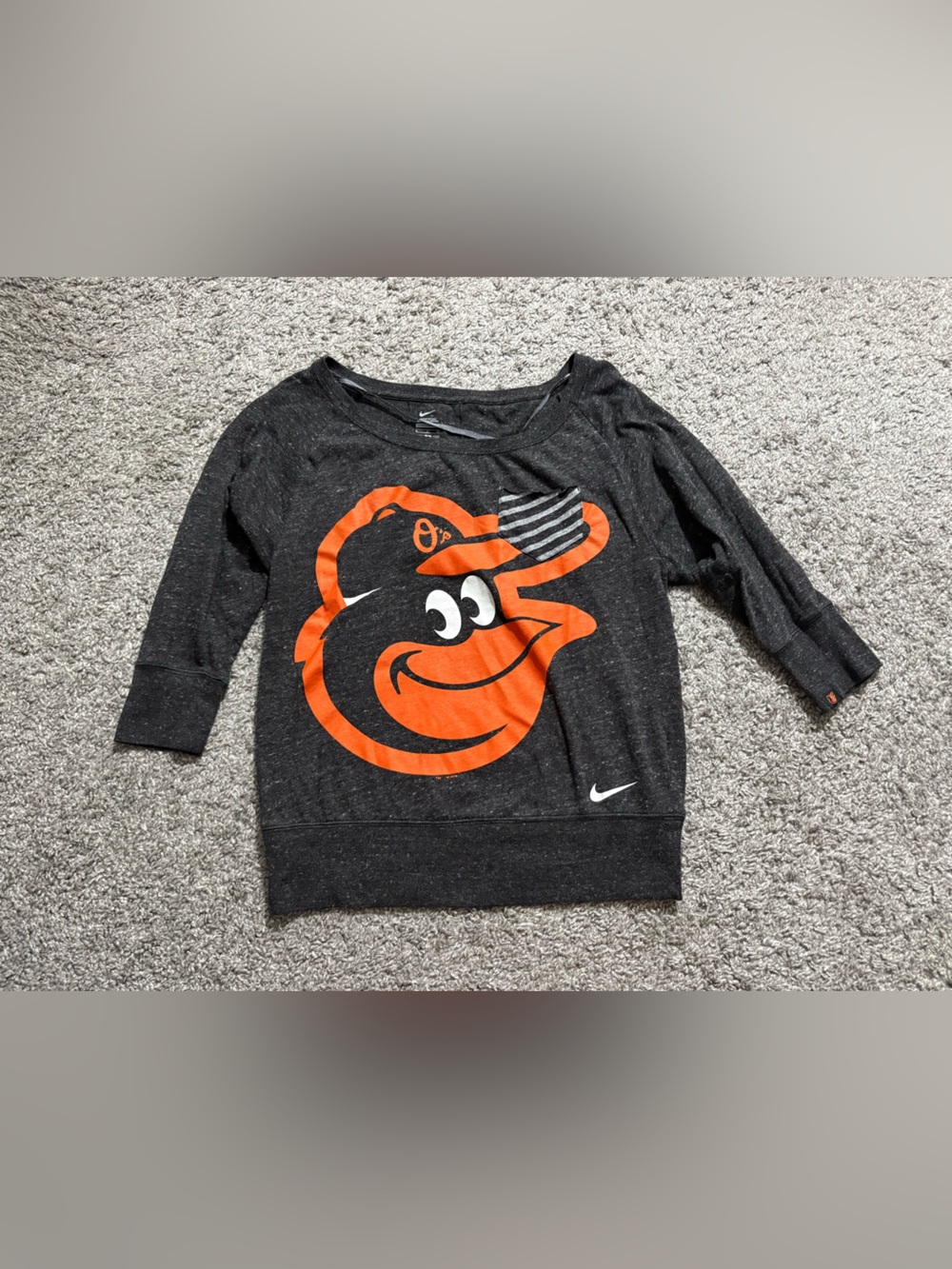 Nike women’s  Black cropped loose fitting Baltimore orioles top